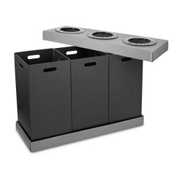 Alpine Industries 28 Gal. Black Corrugated Plastic 3-Compartment Indoor Trash and Recycling Bin thumbnail 2