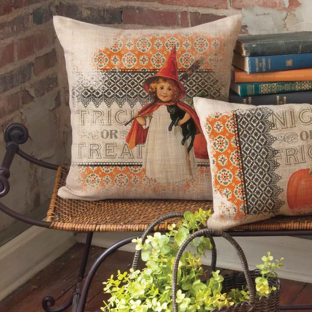 Heritage Lace Victorian Halloween Graphic Throw Pillow, 18 x 18 in, Natural Polyester