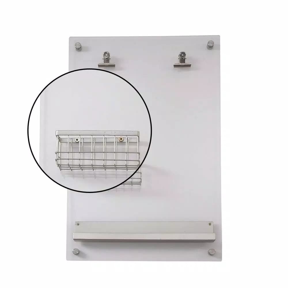 LITTON LANE Silver Acrylic Memo Board with Wire Basket and Pen Holder - Modern Wall Mounted Organizer