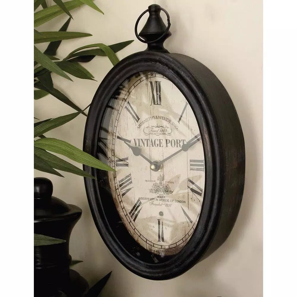 LITTON LANE 2-Pack Antique Reproduction Style Oval Wall Clocks, 15 x 8 in., Rustic Farmhouse Decor