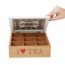 Mind Reader Brown Wood Floral Pattern Tea Box Storage Organizer Holder thumbnail 1