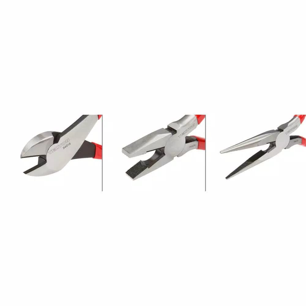 TEKTON 3-Piece Plier Set: Diagonal Cutting, Lineman's, and Long Nose Pliers