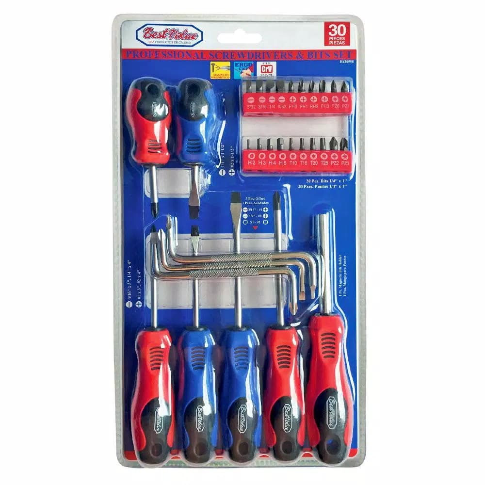 Best Value 30-Piece Screwdriver and Bit Set with Chrome Vanadium Steel Magnetic Tips