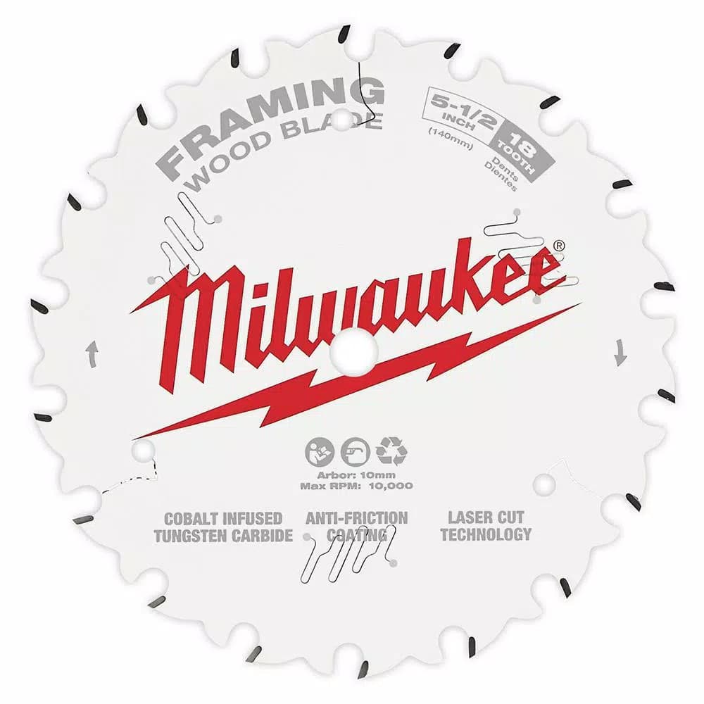 Milwaukee 5-1/2 in. 18-Tooth Framing Circular Saw Blade, 10 mm Arbor