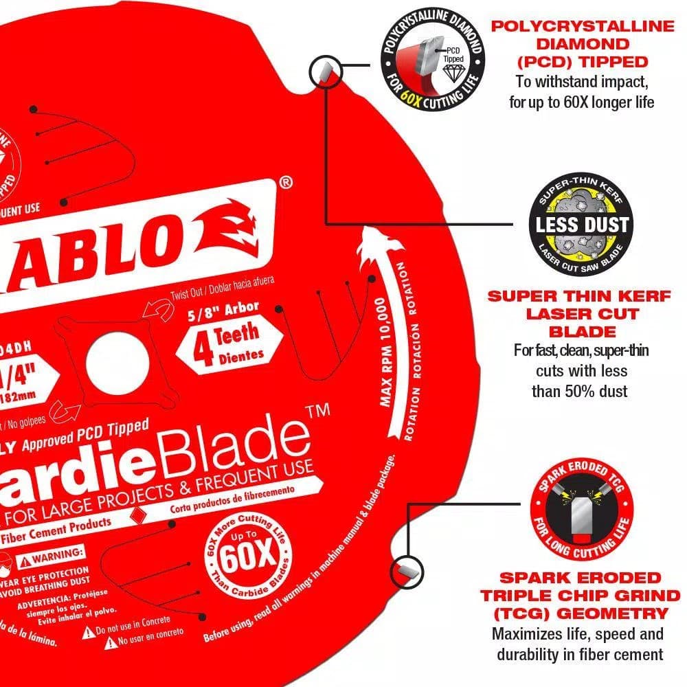 Diablo 7-1/4 in. 4-Tooth Polycrystalline Diamond (PCD) Tipped Fiber Cement Saw Blade
