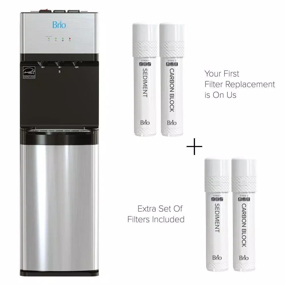 Brio Tri-Temp 2-Stage Bottleless Water Cooler with UV Self-Cleaning and Filtration, Stainless Steel