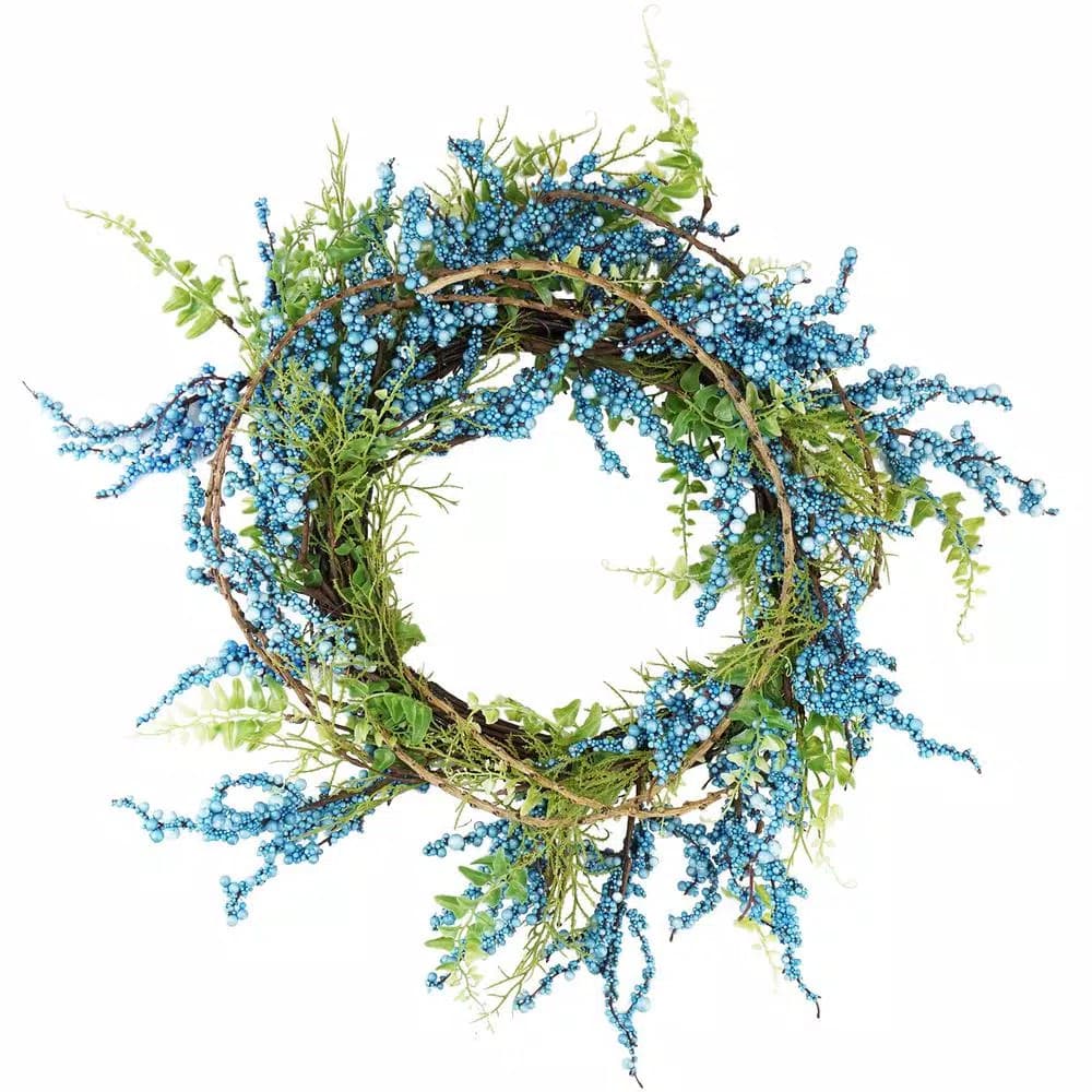 Northlight 12 in. Blue Green and Brown Decorative Berry Artificial Spring Twig Wreath