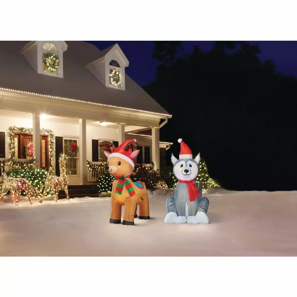 Home Accents Holiday 3.5 ft. Pre-Lit Airblown Inflatable Reindeer with LED Lights, Outdoor Holiday Decoration