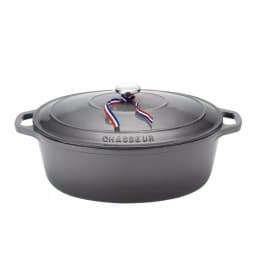 Chasseur 6 qt. Oval Enameled Cast Iron Dutch Oven with Lid, Caviar Grey thumbnail 1