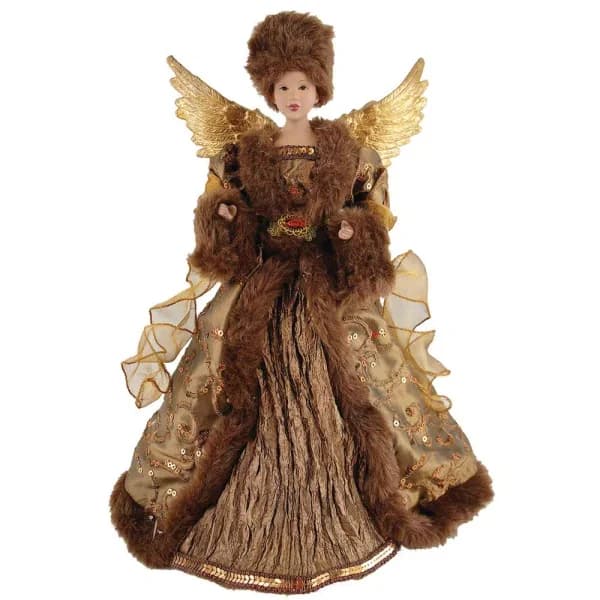 Santa's Workshop 17 in. African American Earthly Angel Tree Topper - Brown and Gold Resin Figurine