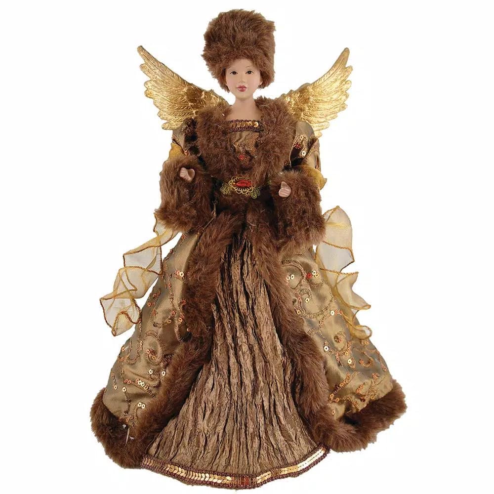 Santa's Workshop 17 in. African American Earthly Angel Tree Topper - Brown and Gold Resin Figurine