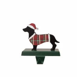 Glitzhome Dachshund Wooden and Metal Stocking Holder, Plaid Outfit & Santa Hat Holiday Decor thumbnail 1