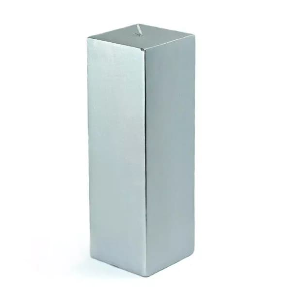 Zest Candle 3 in. x 9 in. Metallic Silver Square Pillar Candles, Bulk 12-Pack