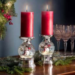 Haute Decor 7.5 in. Snowman and Cardinal Animated Snow Globe Candleholder with Silver Finish thumbnail 2