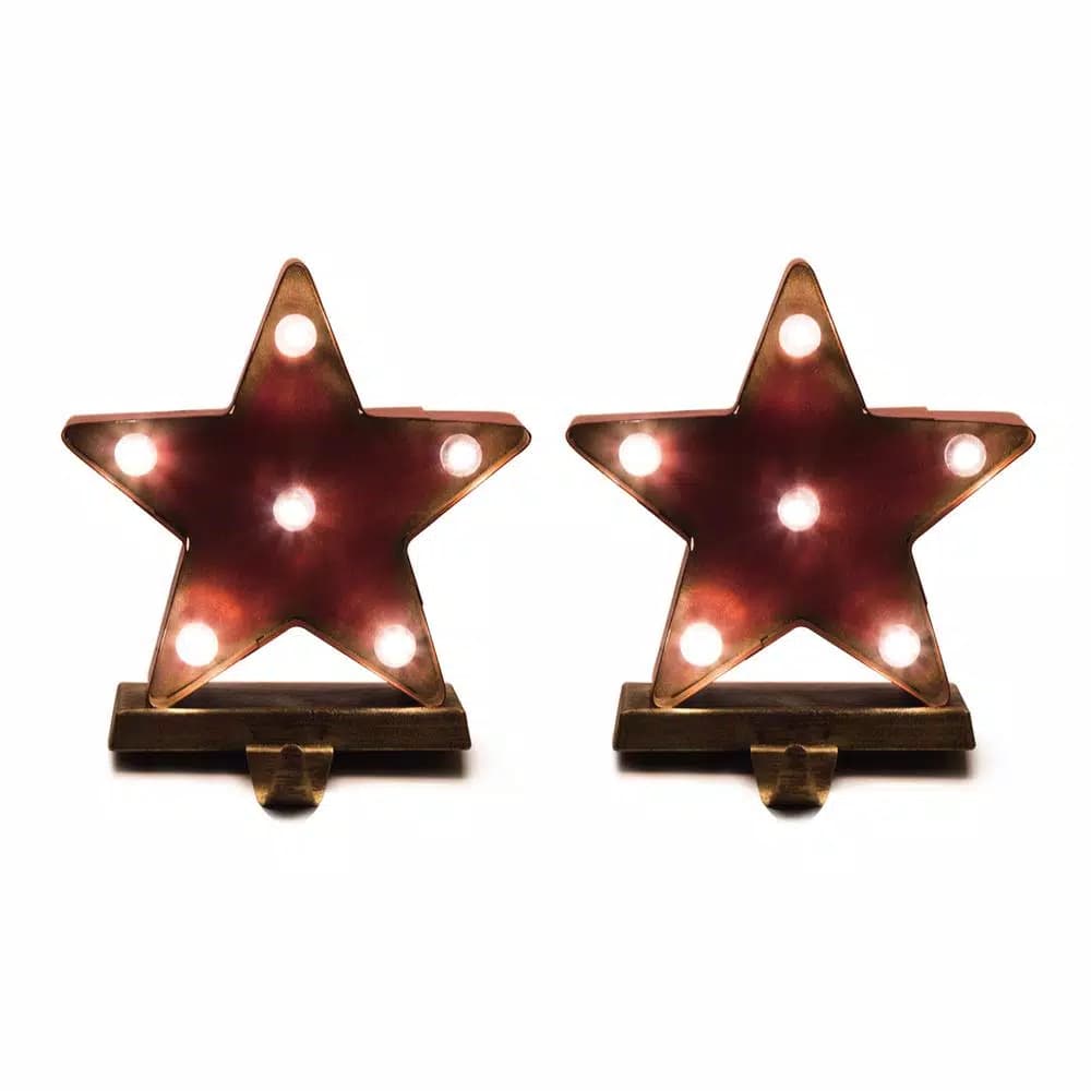 Glitzhome Marquee LED Star Stocking Holder Set of 2 - Metal Holiday Decor