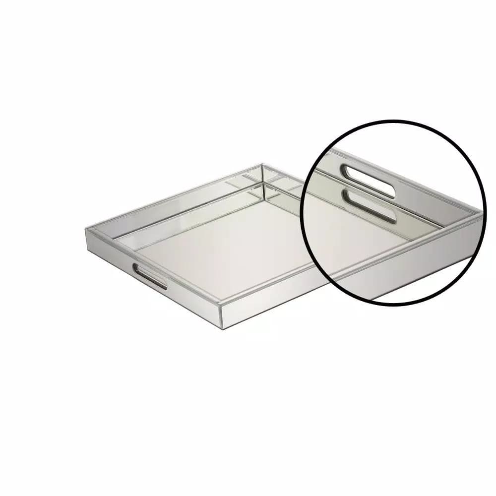 LITTON LANE 20 in. Square Modern Silver Decorative Mirror Tray with Polished Aluminum Exterior