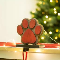 Glitzhome 6.30 in. Dog Paw Wooden and Metal Christmas Stocking Holder, Red thumbnail 5