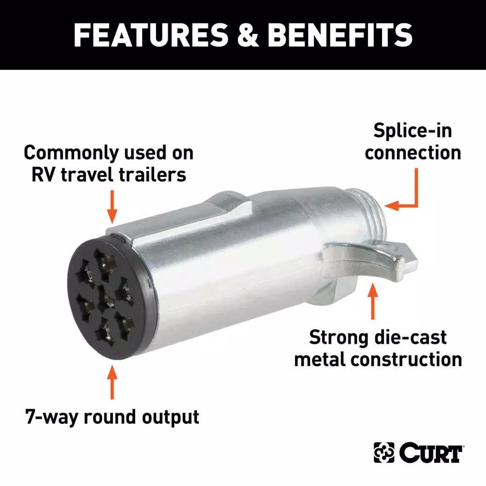 CURT 7-Way Round Trailer Connector Plug - Male End