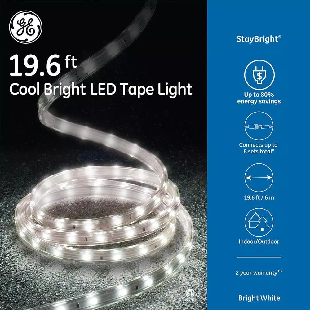 GE StayBright General Electric 19.6 ft. 240-Light LED Bright White Super Bright Tape Light