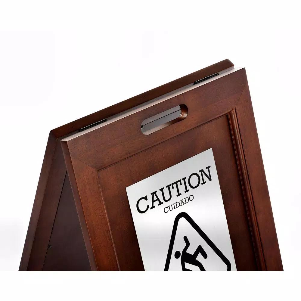 Alpine Industries 24 in. 2-Sided Bilingual Wet Floor Sign, Stainless Steel Plated Wood