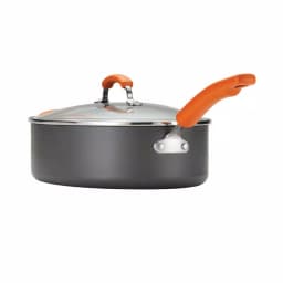 Rachael Ray 5-Quart Hard-Anodized Aluminum Nonstick Oval Saute Pan with Glass Lid, Orange and Gray thumbnail 4