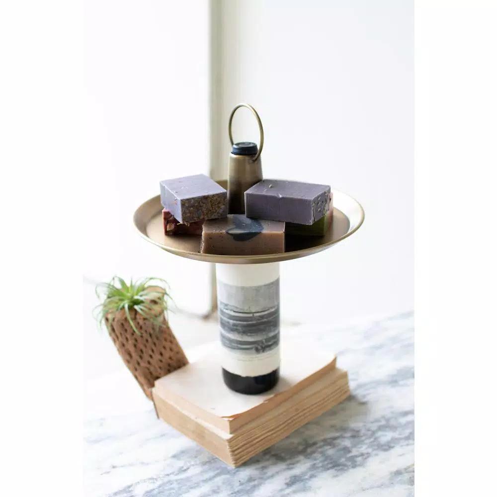 Unbranded Brass Finish Bottle Topper Serving Tray - 10 in. Round Metal Decor