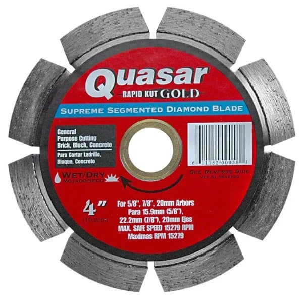 Quasar Rapid Kut Gold 4 in. Segmented Diamond Blade for Concrete, Brick, and Block