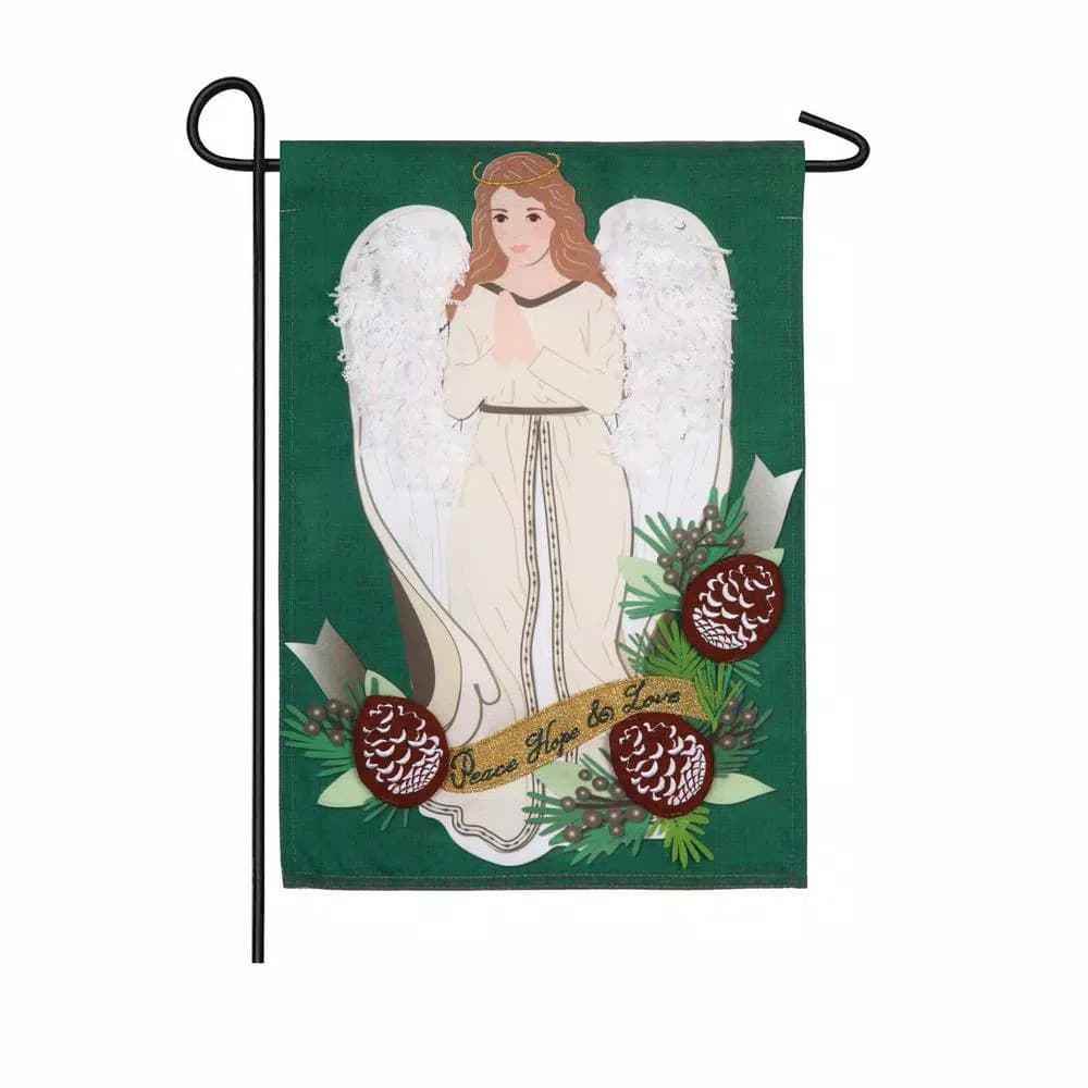 Evergreen Peace Love Hope Angel Garden Linen Flag, 18 x 12.5 in. Double-Sided Religious Christmas Decor