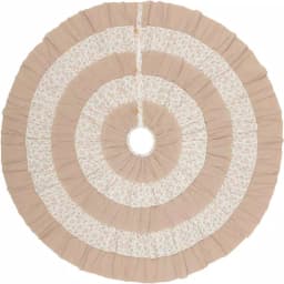 VHC Brands 55 in. Carol Khaki Tan & Winter Floral Ruffled Farmhouse Christmas Tree Skirt thumbnail 1