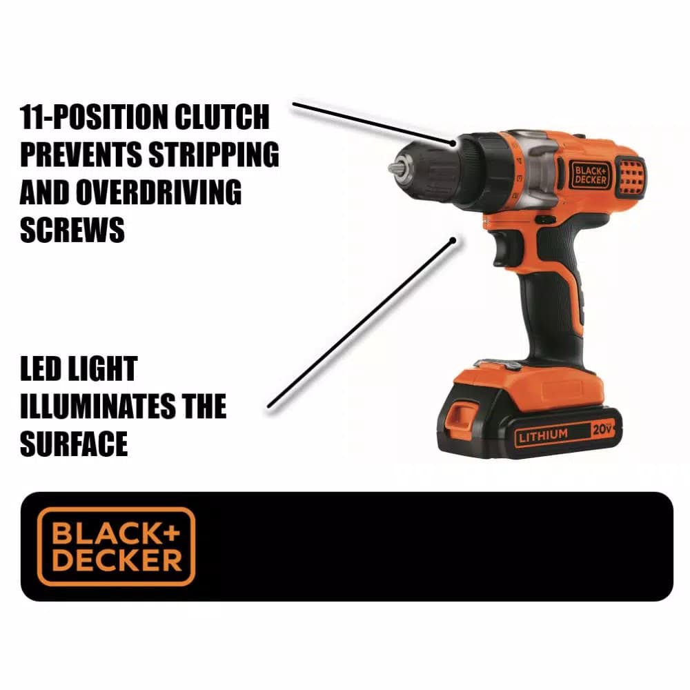 BLACK+DECKER 20V MAX Lithium-Ion Cordless Drill/Driver Kit with 1.5 Ah Battery and Charger
