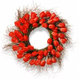National Tree Company 24 in. Red Tulip Floral Wreath - Rustic Fabric Flower Wreath for Indoor and Covered Outdoor Decor thumbnail 1
