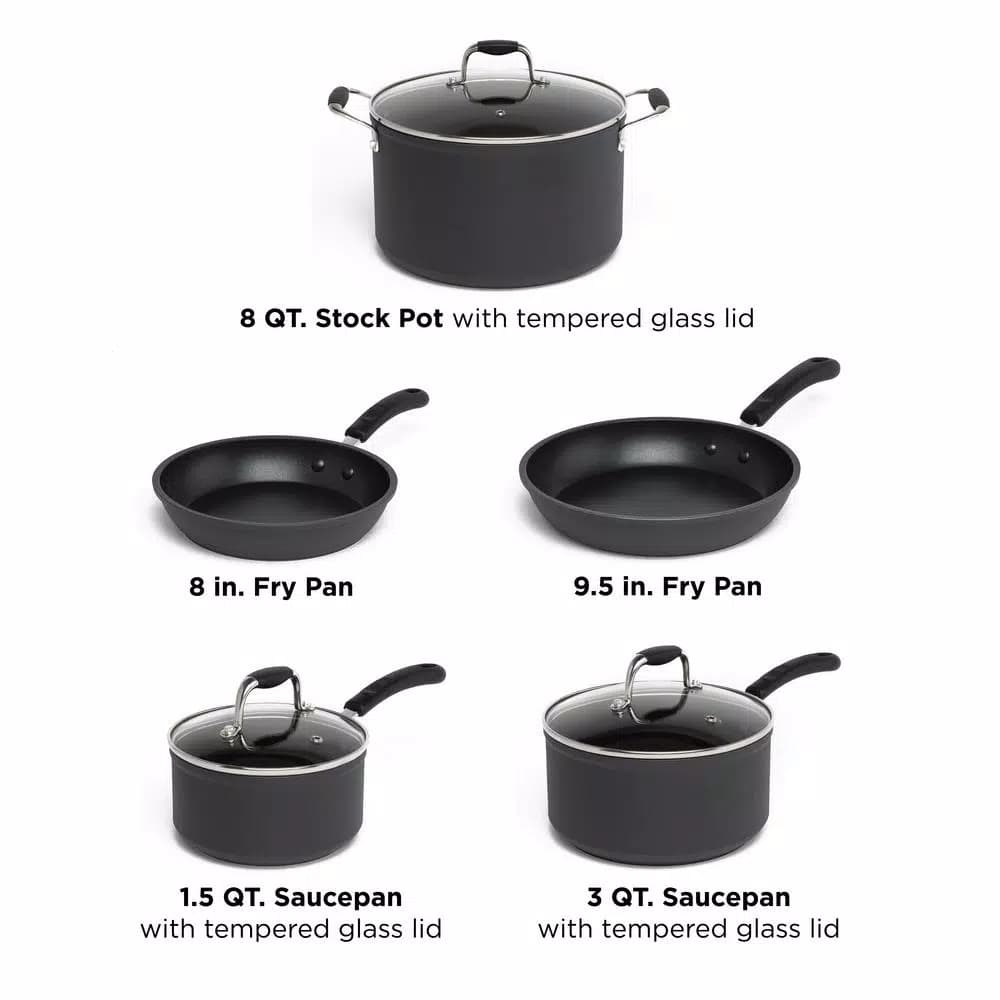 Ecolution Symphony 8-Piece Aluminum Nonstick Cookware Set with Hydrolon PFOA-Free Coating, Slate
