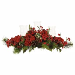Nearly Natural 30 in. Holiday Hydrangea Candelabrum Centerpiece with 3 Glass Hurricane Holders thumbnail 1