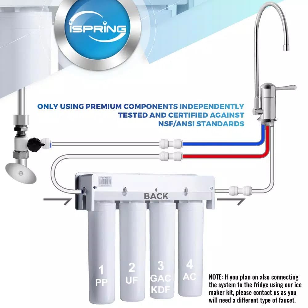 ISPRING 4-Stage 0.1 Micron Ultra-Filtration Under Sink Water Filtration System with Chrome Faucet