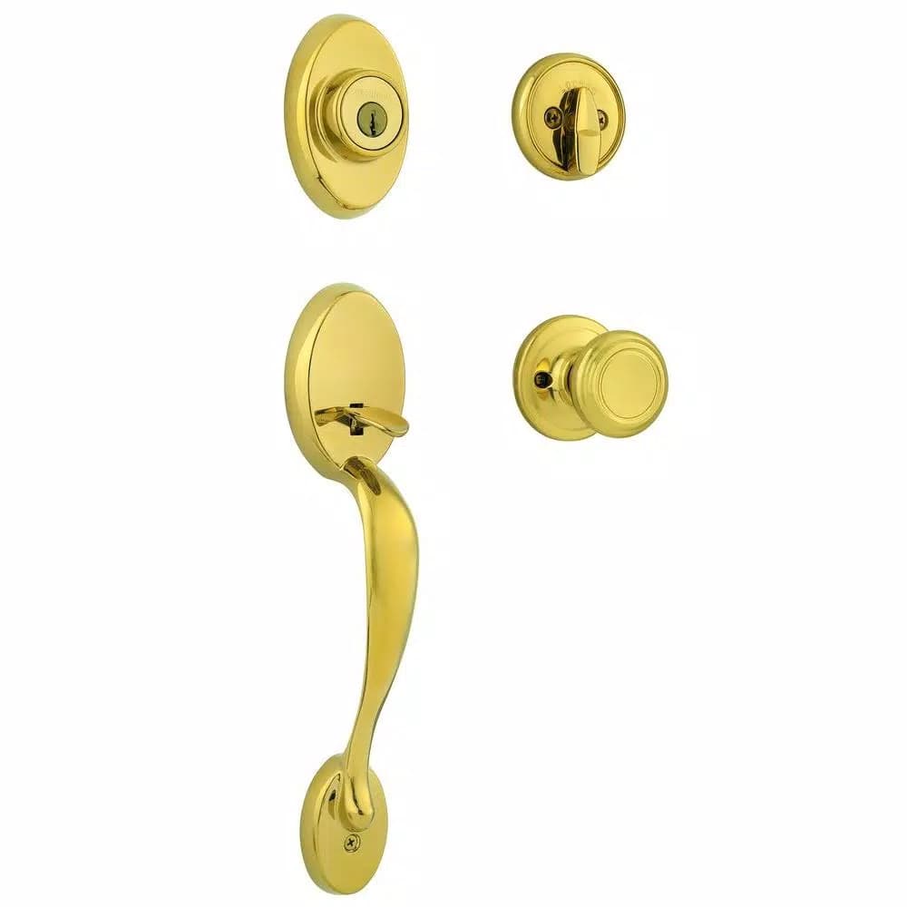 Kwikset Chelsea Single Cylinder Door Handleset with Cameron Knob, Polished Brass