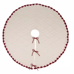 Glitzhome 52 in. White Knitted Chenille Christmas Tree Skirt with Red Trim and Pompoms thumbnail 1