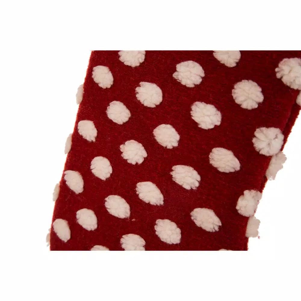Glitzhome 21 in. Red and White Polka Dot Fabric Pompom Christmas Stocking