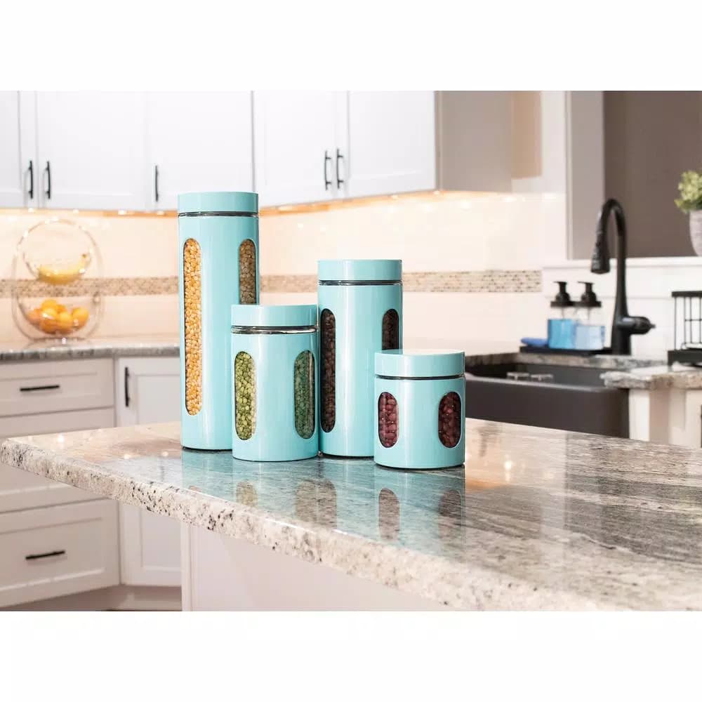 Unbranded Essence Collection 4-Piece Turquoise Stainless Steel Canister Set