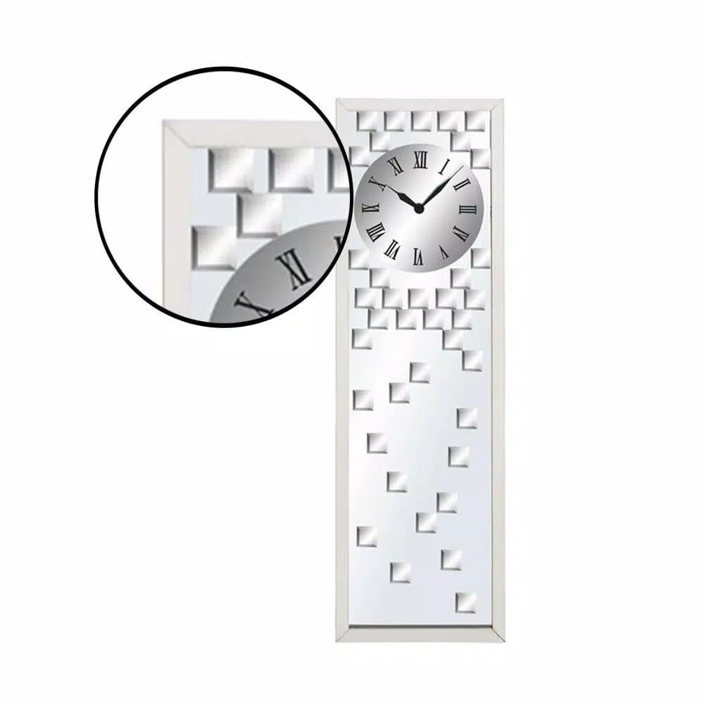 LITTON LANE Contemporary 42 in. Mirrored Wall Clock with Bevelled Tiles and Stainless Steel Frame
