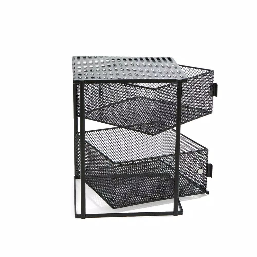 Mind Reader Rotating 2-Tier All-Purpose Organizer Shelf with Magnetic Baskets and Top Shelf, Black
