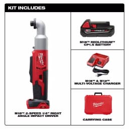 Milwaukee M18 18V Lithium-Ion Cordless 1/4 in. 2-Speed Right Angle Impact Driver Kit with 1.5Ah Battery & Charger thumbnail 2