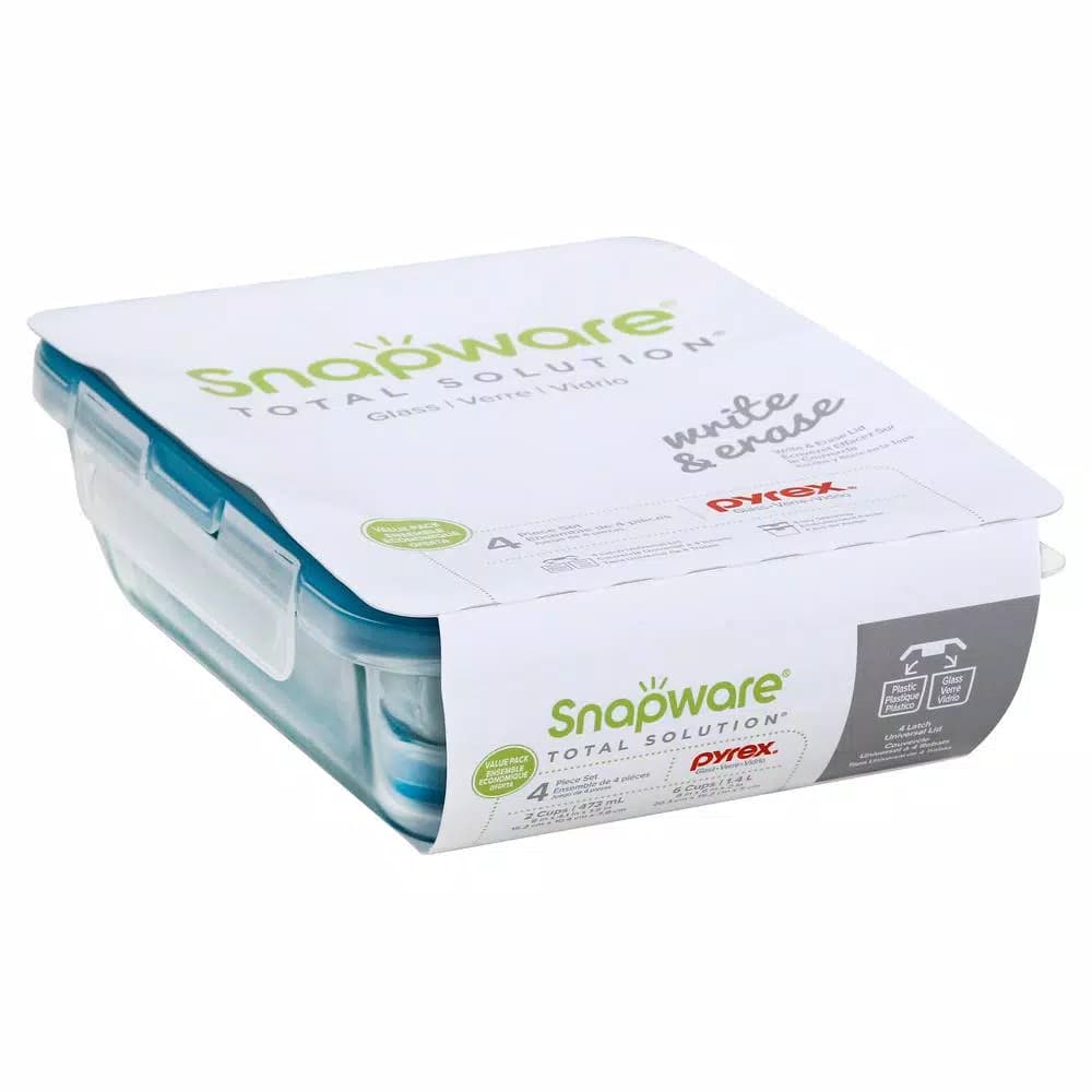 Snapware Pyrex Total Solutions 4-Piece Glass Rectangle Food Storage Set with Snapware Airtight Lids