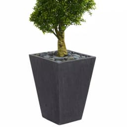 Nearly Natural 5 ft. Artificial Boxwood Spiral Topiary Tree in Slate Planter with River Rocks thumbnail 3