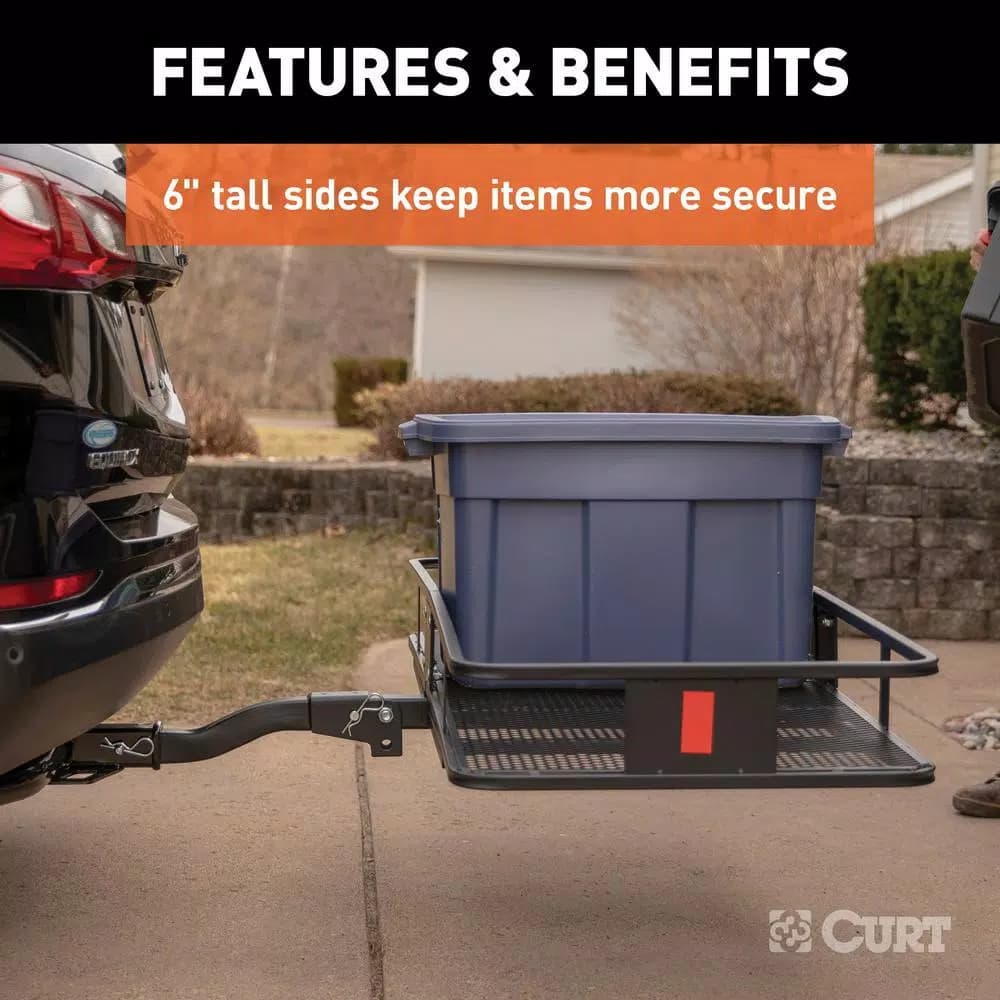 CURT 60" x 24" Black Steel Basket Cargo Carrier with 2" Folding Shank, 500 lbs. Capacity