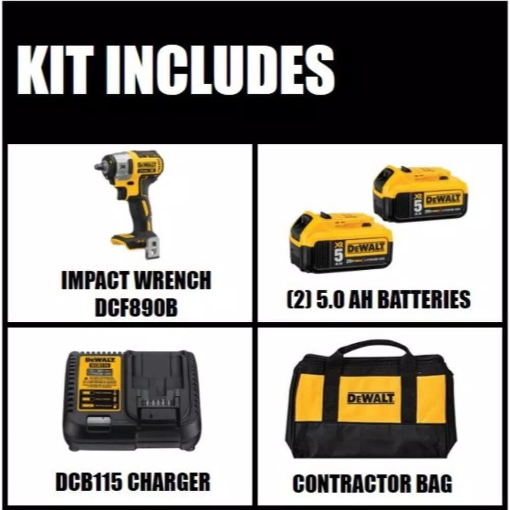 DEWALT 20V MAX XR 3/8 in. Compact Brushless Cordless Impact Wrench Kit with (2) 5.0 Ah Batteries & Charger