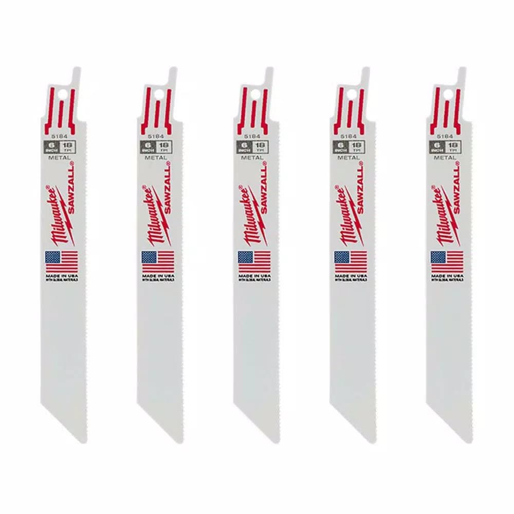 Milwaukee 6 in. 18 TPI Metal Cutting Reciprocating Saw Blades, 5-Pack