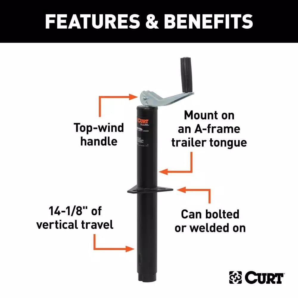 CURT A-Frame Trailer Jack with Top Handle, 5,000 lbs. Capacity, 14 in. Travel