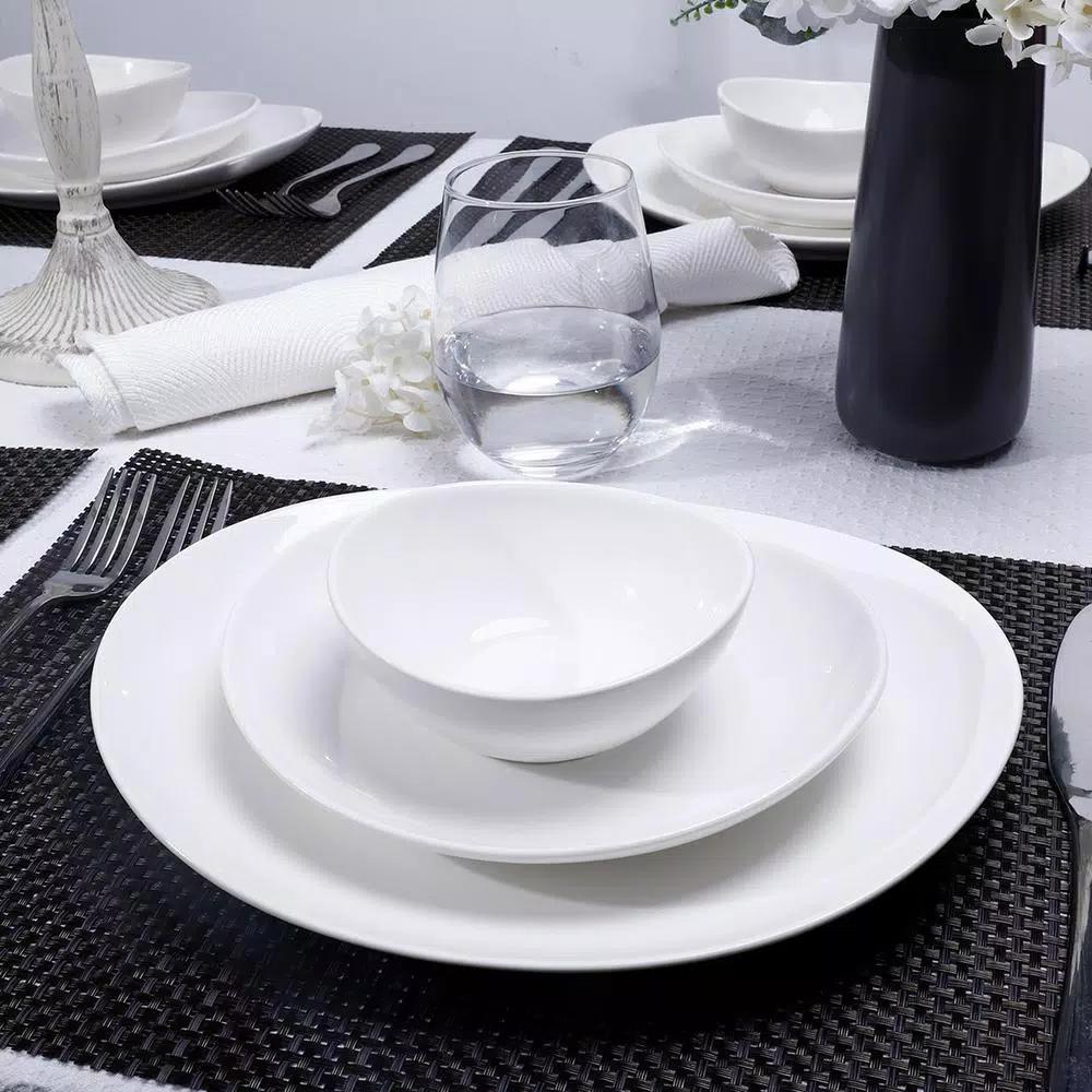 Unbranded Sweese Porcelain Curve Shaped Dinner Plates, 11 Inch, Set of 6, White