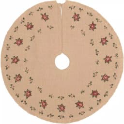 VHC Brands 21 in. Jute Burlap Poinsettia Tree Skirt - Natural Tan Holiday Decor thumbnail 1