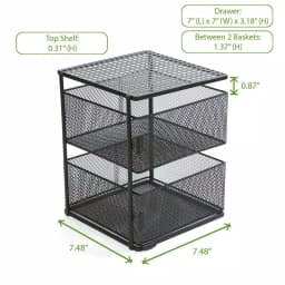 Mind Reader Rotating 2-Tier All-Purpose Organizer Shelf with Magnetic Baskets and Top Shelf, Black thumbnail 7